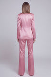 Grey Pink Peak Lapel Satin Slim Fit Women Suits