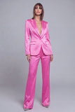 Grey Pink Peak Lapel Satin Slim Fit Women Suits
