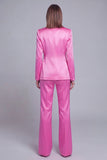 Grey Pink Peak Lapel Satin Slim Fit Women Suits