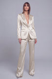 Grey Pink Peak Lapel Satin Slim Fit Women Suits