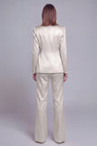 Grey Pink Peak Lapel Satin Slim Fit Women Suits