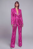 Sparkly Fuchsia Shawl Lapel Sequins Women Choir Suits