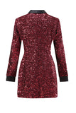 Sparkly Burgundy Bodycon Maxi Women's Blazer with Sequins