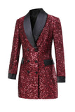 Sparkly Burgundy Bodycon Maxi Women's Blazer with Sequins