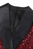 Sparkly Burgundy Bodycon Maxi Women's Blazer with Sequins