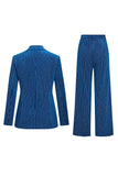 Ink Blue Striped Single Button 2 Piece Women's Suits