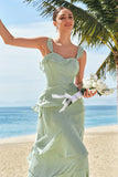 Light Green A-Line Tiered Chiffon Corset Long Bridesmaid Dress