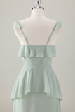 Light Green A-Line Ruffle Tiered Chiffon Corset Long Bridesmaid Dress