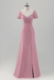 Pink Mermaid Off the Shoulder Long Bridesmaid Dress with Slit