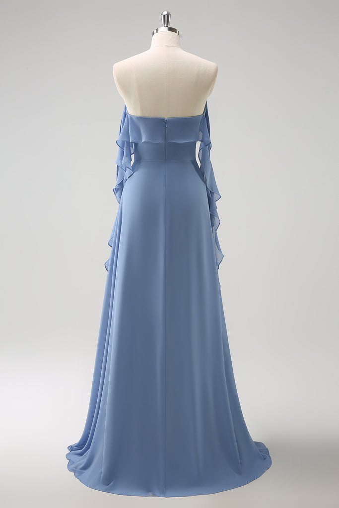 Chiffon Spaghetti Straps Sky Blue Long Bridesmaid Dress main image 0