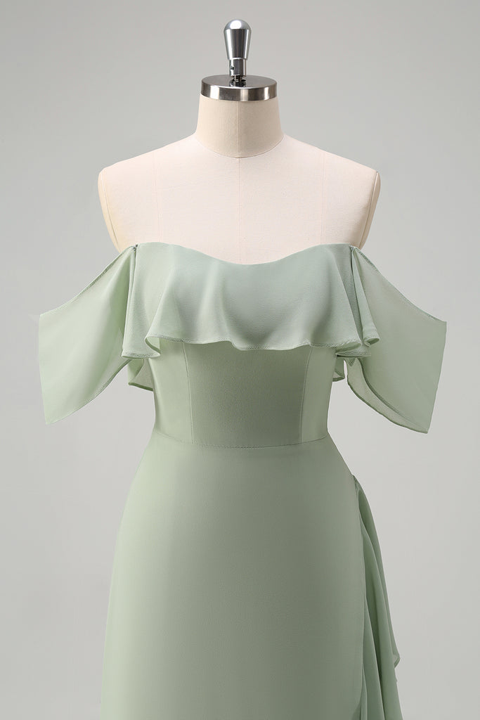 Simple Chiffon Bridesmaid Dress with Slit Green