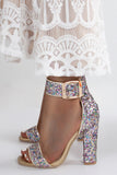 Glitter Golden Open Toe Buckle Party Shoes