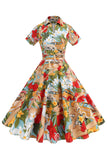 Flower A Line Printed Vintage 1950s Dress