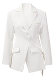 White Long Sleeves Asymmetric Blazer