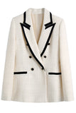 White Double Breasted Peak Lapel Tweed Blazer