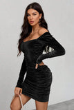 Black Velvet Long Sleeves Bodycon Party Dress