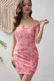 Pink Short Lace Up Party Dress with 3D Flower