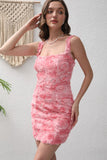 Pink Short Lace Up Party Dress with 3D Flower