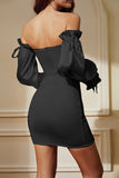 Black Strapless Short Party Dress with Detachable Sleeves