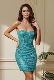 Sparkly Champagne Strapless Corset Sequined Mini Party Dress