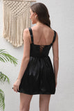 Black A-Line Satin Mini Party Dress