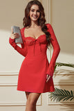 Red A-Line Lace Long Sleeves Short Party Dress