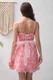 Pink Flower A-Line Spaghetti Straps Short Party Dress