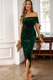 Brown Off the Shoulder Velvet Wrap Long Prom Dress