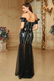 Black Bodycon Off the Shoulder Long Prom Dress