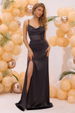 Black Mermaid Lace-up Back Long Prom Dress with Slit