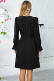 Black Ruffle Bell Long Sleeves A-Line Short Party Dress with Belt