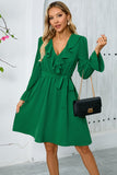 Black Ruffle Bell Long Sleeves A-Line Short Party Dress with Belt