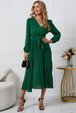 Black A-Line Wrap Long Sleeves Long Party Dress