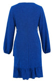 Royal Blue V Neck Wrap Ruffle Long Sleeves Short Party Dress