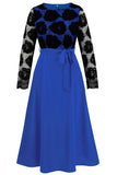 Royal Blue Sheath Lace Top Long Sleeves Long Party Dress with Sash