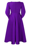 Fashion Elegant Royal Blue A Line Solid Swing Cocktail Dress with Half Sleeves