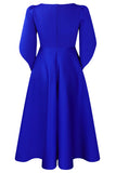 Fashion Elegant Royal Blue A Line Solid Swing Cocktail Dress with Half Sleeves