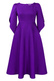 Fashion Elegant Royal Blue A Line Solid Swing Cocktail Dress with Half Sleeves