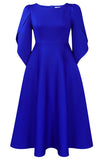 Fashion Elegant Royal Blue A Line Solid Swing Cocktail Dress with Half Sleeves