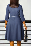 Grey Blue A Line Lapel Long Sleeves Cocktail Dress