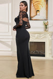 Stylish Black Tulle Sleeves Mermaid Hollow Out Prom Dress