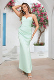 Mint Mermaid Spaghetti Straps Ruched Long Prom Dress