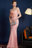 Pink Mermaid Strapless Long Prom Dress with Bow