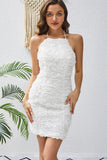 White Halter Bodycon Short Homecoming Dress with Lace