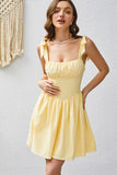 A Line Yellow Square Neck Short Homecoming Dress