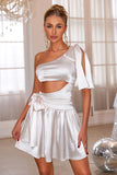 White One Shoulder Hollow Out Short Homecoming Dress