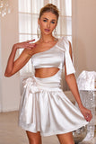 White One Shoulder Hollow Out Short Homecoming Dress