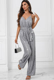 Grey Glitter Sequin Sleeveless Wide Leg Jumpsuit