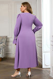 Violet V Neck Long Sleeve Plain Midi Bodycon Prom Dress