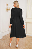 Black A Line V-Neck Mother Dress with Long Sleeves